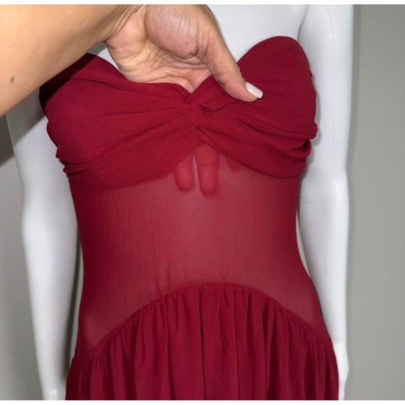 Commense Semi-Sheer Ruched Long-Ribbon Tube Dress red size M/6 - Picture 8 of 10